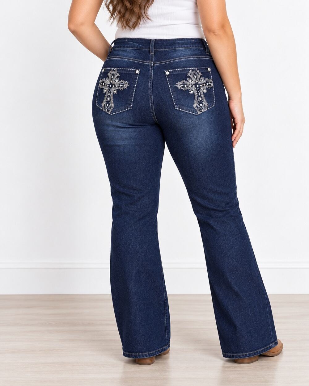Our Republic For All Dark Wash Cross Rhinestone Bootcut Jeans Size 14